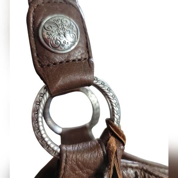 Brighton MESA Hand-Stitched Western style   Leather Silver Studded Shoulder Bag - Picture 3 of 12